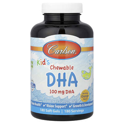 Детские жевательные капсулы DHA, со вкусом апельсина, 180 мягких капсул
