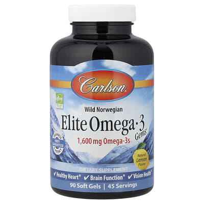 Дикий норвежский Elite Omega-3 Gems®, натуральный лимонный вкус, 90 мягких гелевых капсул