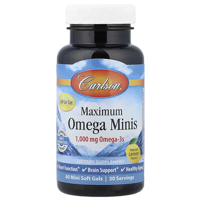 Maximum Omega Minis, Natural Lemon, 60 мини мягких гелей (500 mg per Soft Gel)