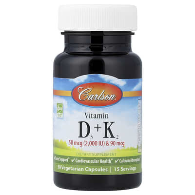 Vitamins D3 + K2, 30 Vegetarian Capsules