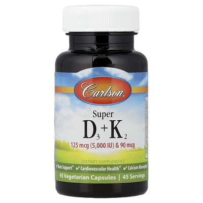 Carlson Super D3 + K2, 45 вегетарианских капсул
