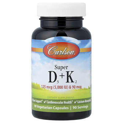 Carlson Super D3 + K2, 90 вегетарианских капсул