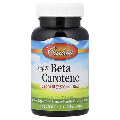 Супер бета-каротин, 7,500 mcg RAE (25,000 IU), 100 мягких капсул