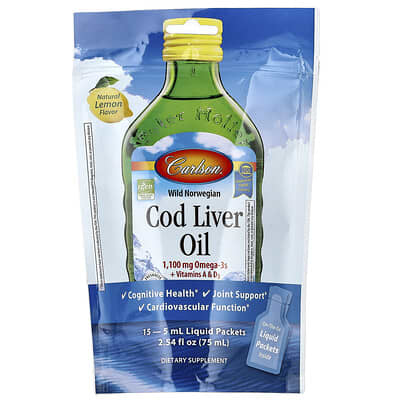 Carlson рыбий жир Wild Norwegian Cod Liver Oil Natural Lemon 15 пакетиков 5 ml