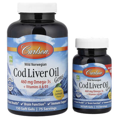 Wild Norwegian, Cod Liver Oil Gems, Lemon, 460 mg, 150 + 30 Soft Gels