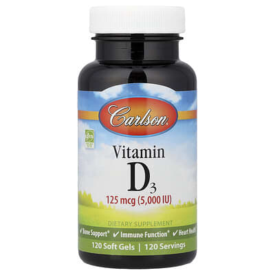 Vitamin D3, 125 mg (5,000 IU), 120 Soft Gels