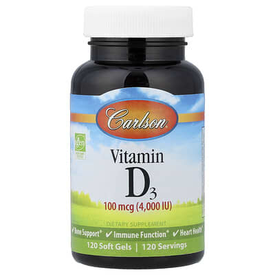 Витамин D3, 100 mcg (4,000 IU), 120 мягких капсул