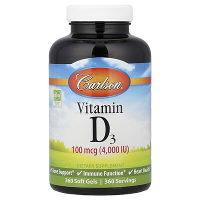 Витамин D3, 100 mcg (4,000 IU), 360 мягких капсул