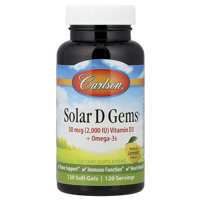 Solar D Gems®, витамин D3 + Omega-3s, натуральный лимон, 120 мягких гелей