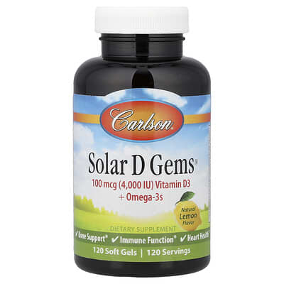Solar D Gems®, Витамин D3 + Omega-3s, натуральный лимон, 120 мягких капсул