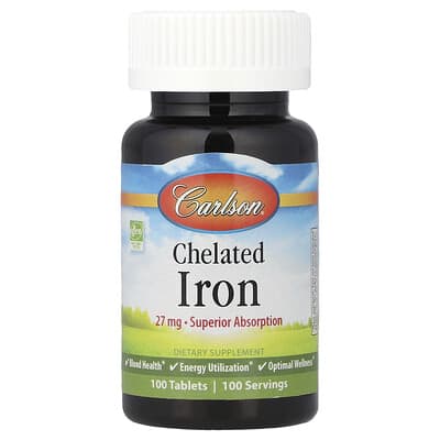 Chelated Iron, 27 mg, 100 Tablets