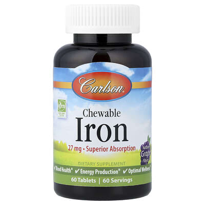 Chewable Iron, Natural Grape, 27 mg, 60 Tablets