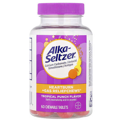 Alka-Seltzer Жевательные таблетки от изжоги и газов, Tropical Punch, 60 шт