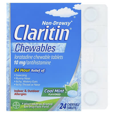 Claritin жевательные таблетки Loratadine Cool Mint, 10 mg, 24 шт.