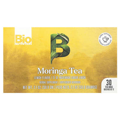 Чай с морингой и лимоном Bio Nutrition, без кофеина, 30 чайных пакетиков, 2.1 oz (58.8 g)