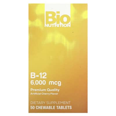 Витамин B-12, Cherry, 6,000 mcg, 50 жевательных таблеток