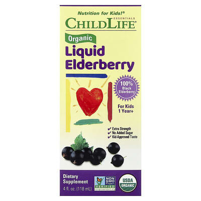 Organic Liquid Elderberry, For Kids 1 Year+, 4 fl oz (118 ml)