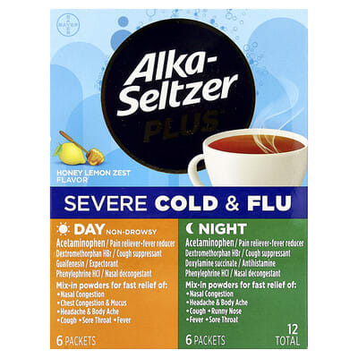 Средство от простуды и гриппа Severe Cold & Flu, День и Ночь, Мед с лимоном, 12 пакетиков