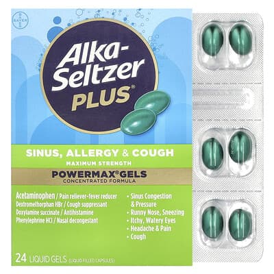 Гели PowerMax® от синуса, аллергии и кашля, максимальной крепости, 24 жидких геля