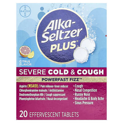Alka-Seltzer Plus Power Fast Fizz™, от кашля и простуды, цитрус, 20 шипучих таблеток