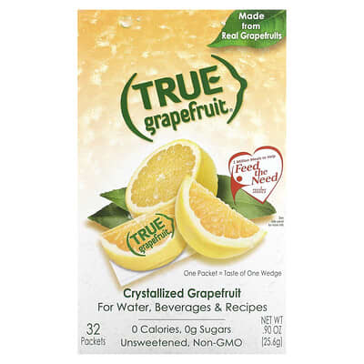 True Citrus Натуральный грейпфрут, кристаллизованный, без сахара, 32 пакетика, 25.6 g