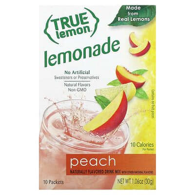 True Lemon®, Peach  Lemonade, 10 Packets, 0.11 oz (3 g) Each