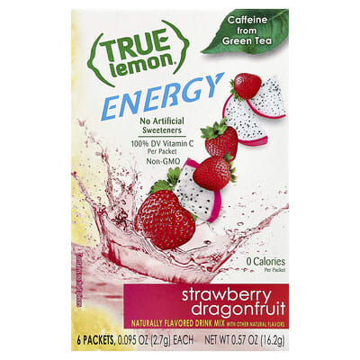 True Lemon Energy клубника и драгонфрут, 6 пакетиков, 2.7 g
