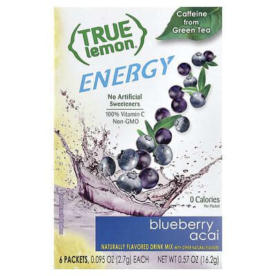 True Lemon®, Energy, Blueberry Acai, 6 Packets, 0.095 oz (2.7 g) Each