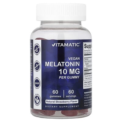 Веганские жевательные конфеты с мелатонином, натуральная клубника, 10 mg, 60 шт