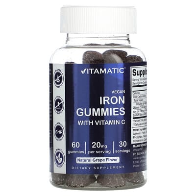 Желейные конфеты Vitamatic с железом и витамином C, натуральный виноград, 60 штук