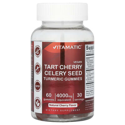 Веганские жевательные мармеладки Vitamatic Tart Cherry Celery Seed Turmeric, Natural Cherry, 60 шт