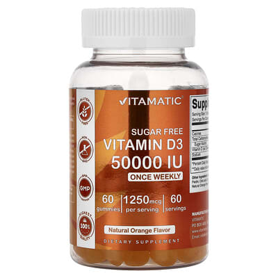 Vitamin D3 Gummies, Natural Orange, 1,250 mcg (50,000 IU), 60 Gummies