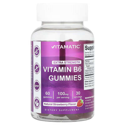 Vitamatic Витамин B6, натуральная клубника, 60 мармеладных капсул (50 mg per Gummy)