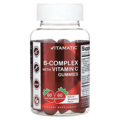 Желейные витамины Vitamatic B-Complex with Vitamin C, Natural Strawberry, 60 Gummies