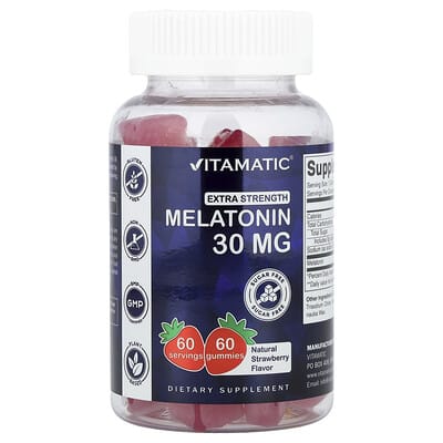 Желейные витамины Melatonin, натуральная клубника, 30 mg, 60 шт.