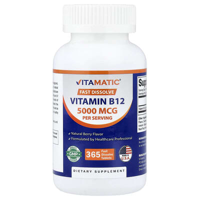 Витамин B12 Vitamatic Natural Berry 365 Fast Dissolve Tablets 2,500 mcg per Tablet