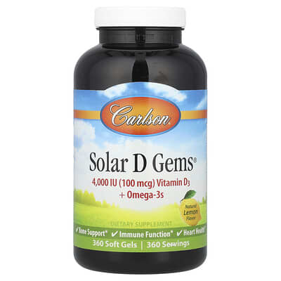 Solar D Gems®, Витамин D3 + Omega-3s, натуральный лимон, 360 мягких капсул