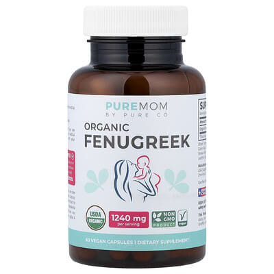 Pure Co. Pure Mom, органический пажитник, 60 веганских капсул (620 mg per Capsule)