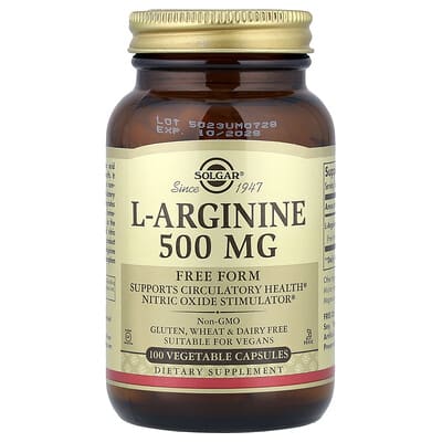 Solgar L-Arginine, 500 mg, 100 вегетарианских капсул