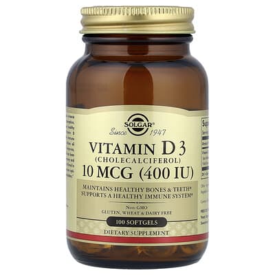 Витамин D3 (холекальциферол), 10 mcg (400 IU), 100 мягких капсул