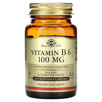 Витамин B6, 100 mg, 100 растительных капсул