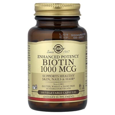 Усиленный биотин, 1,000 mcg, 100 растительных капсул