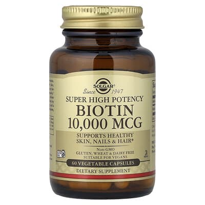 Biotin, супервысокая концентрация, 10,000 mcg, 60 растительных капсул