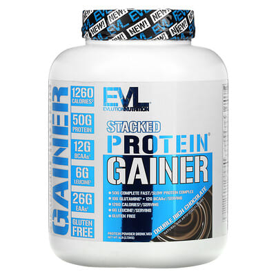 EVLution Nutrition протеиновый гейнер Stacked Protein Gainer, двойной шоколад, 6 lbs (2.72 kg)