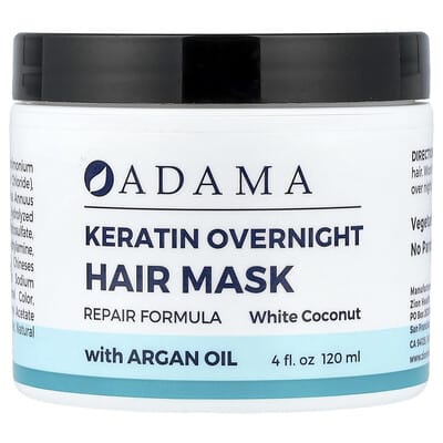 Adama, Keratin Overnight Hair Mask, White Coconut, 4 fl oz (120 ml)