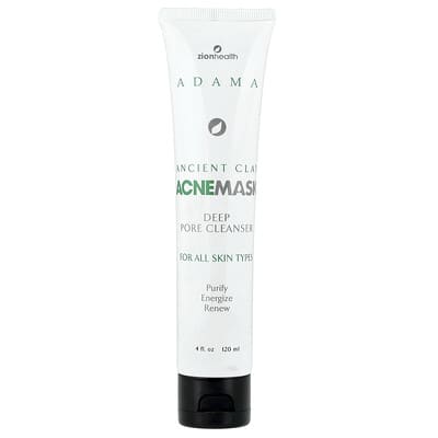Zion Health Adama Ancient Clay маска для лица, очищающее средство для глубокого очищения пор, для всех типов кожи, 4 fl oz (120 ml)