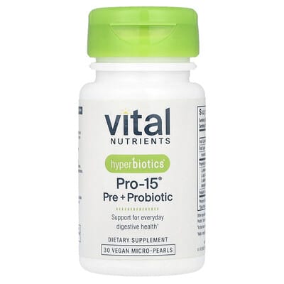 Hyperbiotics®, Pro-15®, пребиотик и пробиотик, 30 веганских микрожемчужин