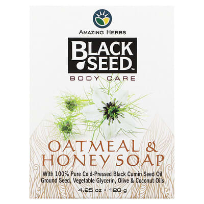 Кусковое мыло Amazing Herbs Black Seed™, Овсянка и Мед, 4.25 oz (120 g)