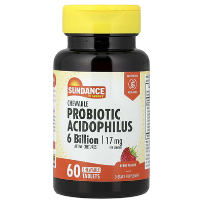 Sundance Vitamins Жевательные пробиотики Acidophilus, ягоды, 60 таблеток (8.5 mg на таблетку)