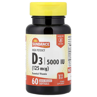 High Potency Vitamin D3, 125 mcg (5,000 IU), 60 Quick Release Softgels
